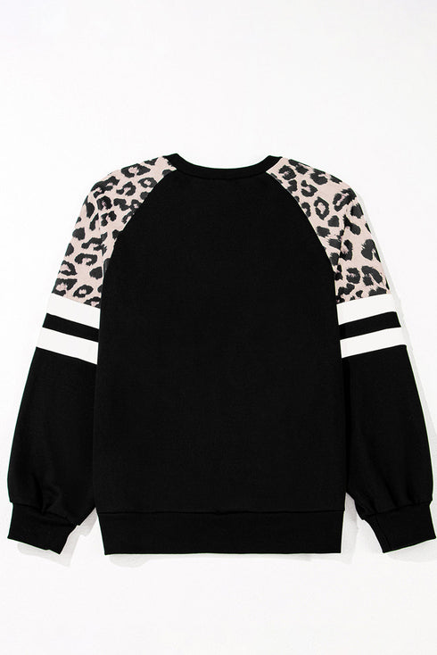 Animal Pattern Raglan Sleeve Varsity Stripe Pullover