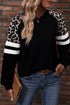 Animal Pattern Raglan Sleeve Varsity Stripe Pullover