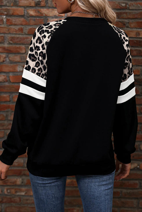 Animal Pattern Raglan Sleeve Varsity Stripe Pullover