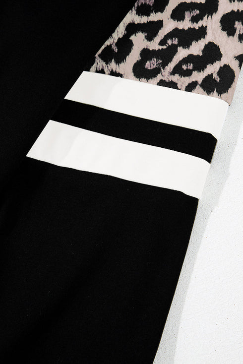 Animal Pattern Raglan Sleeve Varsity Stripe Pullover