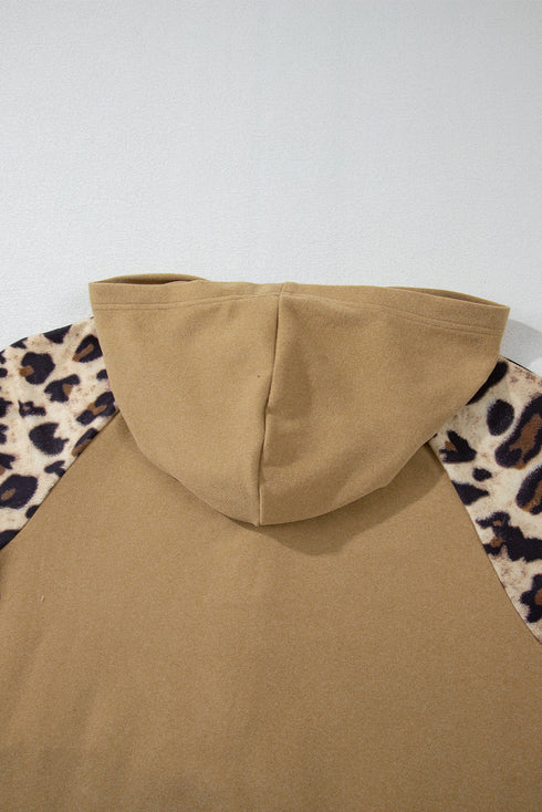 Animal Print Button Front Blocked Hoodie