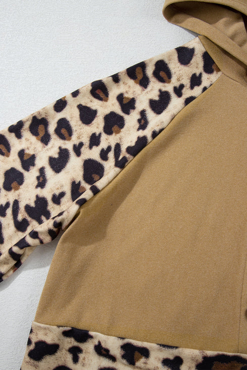Animal Print Button Front Blocked Hoodie