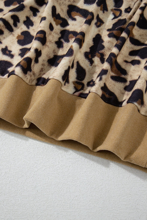 Animal Print Button Front Blocked Hoodie