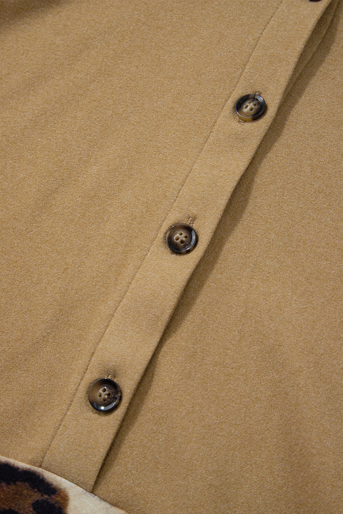 Animal Print Button Front Blocked Hoodie