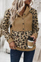 Animal Print Button Front Blocked Hoodie