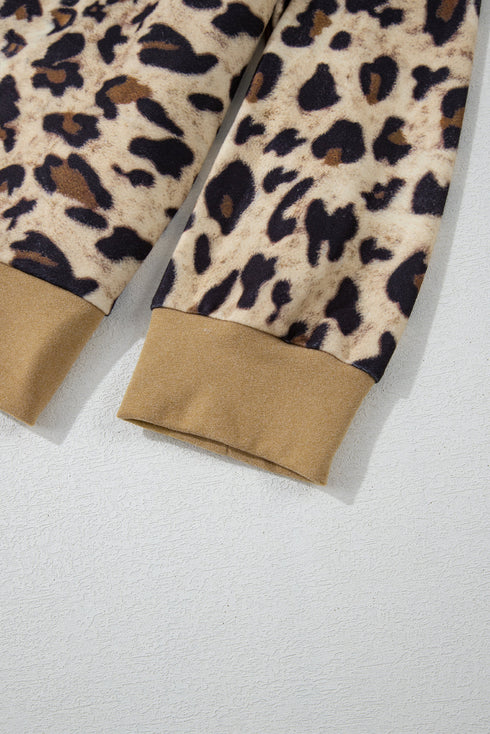 Animal Print Button Front Blocked Hoodie