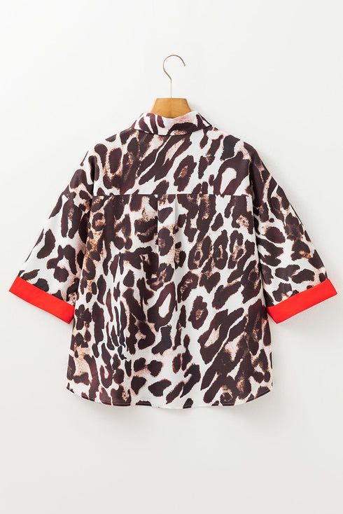 Animal Print Contrast Trim Button Down Shirt