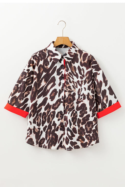 Animal Print Contrast Trim Button Down Shirt