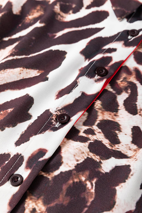 Animal Print Contrast Trim Button Down Shirt