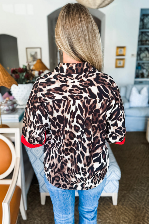 Animal Print Contrast Trim Button Down Shirt
