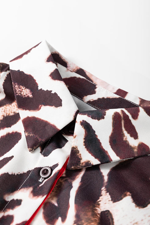 Animal Print Contrast Trim Button Down Shirt