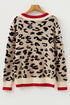 Animal Print Contrast Trim V Neck Sweater