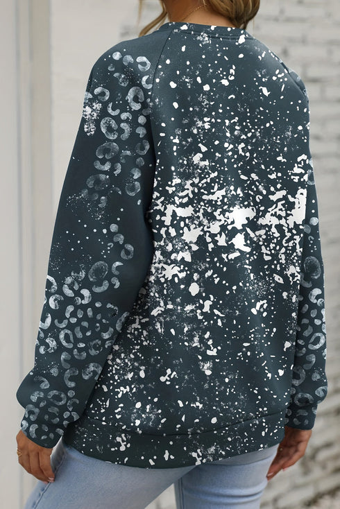 Animal Print Distressed Center Raglan Sleeve Sweatshirt