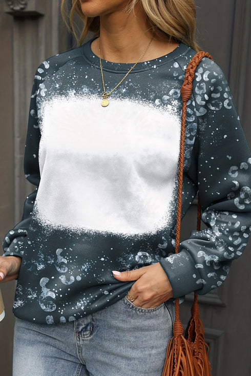 Animal Print Distressed Center Raglan Sleeve Sweatshirt