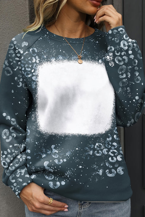 Animal Print Distressed Center Raglan Sleeve Sweatshirt