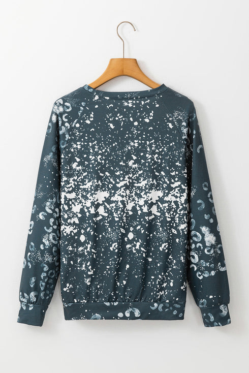Animal Print Distressed Center Raglan Sleeve Sweatshirt