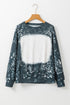 Animal Print Distressed Center Raglan Sleeve Sweatshirt