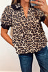 Animal Print Lace Detail Puff Sleeve Button Front Shirt