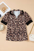 Animal Print Lace Detail Puff Sleeve Button Front Shirt