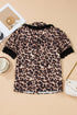 Animal Print Lace Detail Puff Sleeve Button Front Shirt