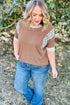 Animal Print Pattern Blocked Patchwork Western Plus Size Top