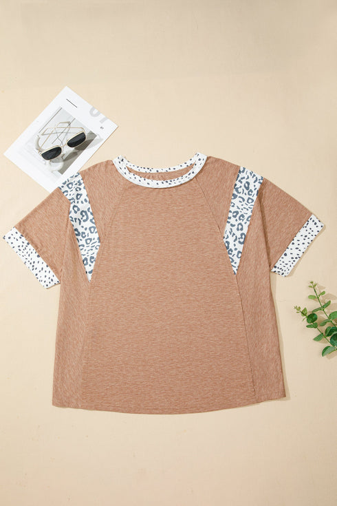 Animal Print Pattern Blocked Patchwork Western Plus Size Top