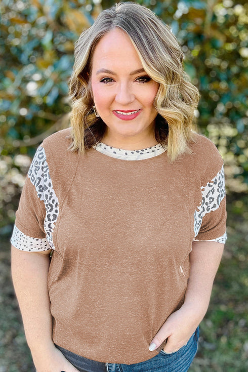 Animal Print Pattern Blocked Patchwork Western Plus Size Top