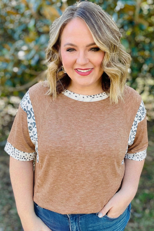 Animal Print Pattern Blocked Patchwork Western Plus Size Top