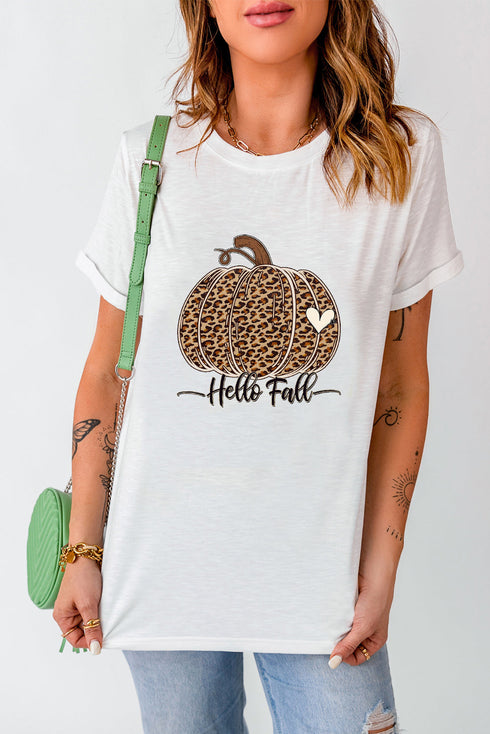 Animal Print Pumpkin Graphic Short Sleeve Shirt