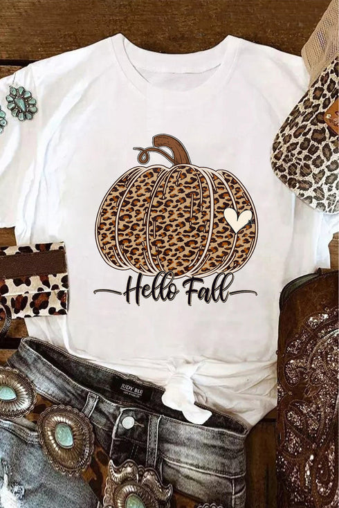Animal Print Pumpkin Graphic Short Sleeve Shirt