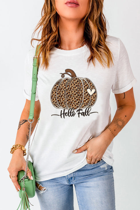 Animal Print Pumpkin Graphic Short Sleeve Shirt
