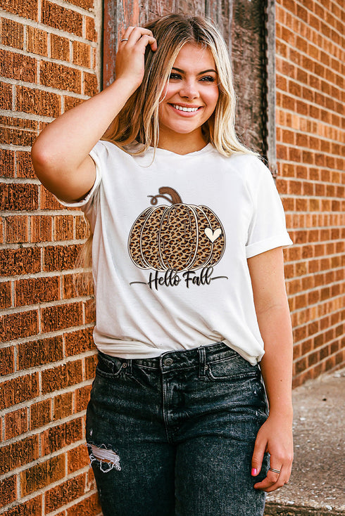 Animal Print Pumpkin Graphic Short Sleeve Shirt