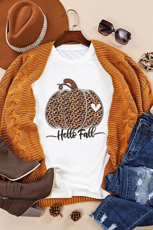 Animal Print Pumpkin Graphic Short Sleeve Shirt