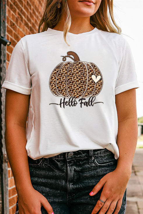 Animal Print Pumpkin Graphic Short Sleeve Shirt