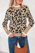 Animal Print Ribbed Trim Button Cuff Sweater