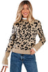 Animal Print Ribbed Trim Button Cuff Sweater