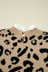 Animal Print Ribbed Trim Button Cuff Sweater