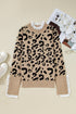 Animal Print Ribbed Trim Button Cuff Sweater