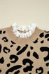 Animal Print Ribbed Trim Button Cuff Sweater