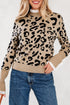 Animal Print Ribbed Trim Button Cuff Sweater