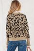Animal Print Ribbed Trim Button Cuff Sweater