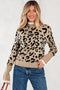 Animal Print Ribbed Trim Button Cuff Sweater
