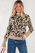 Animal Print Ribbed Trim Button Cuff Sweater