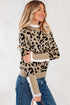 Animal Print Ribbed Trim Button Cuff Sweater
