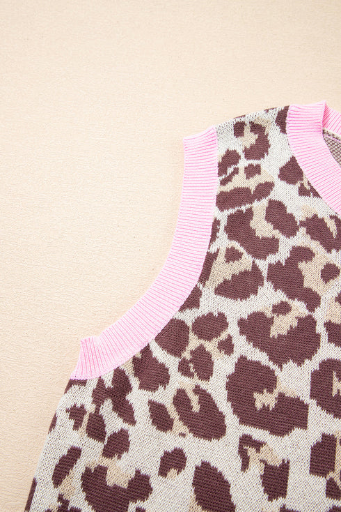 Animal Print Ribbed Trim Sleeveless Knit Top