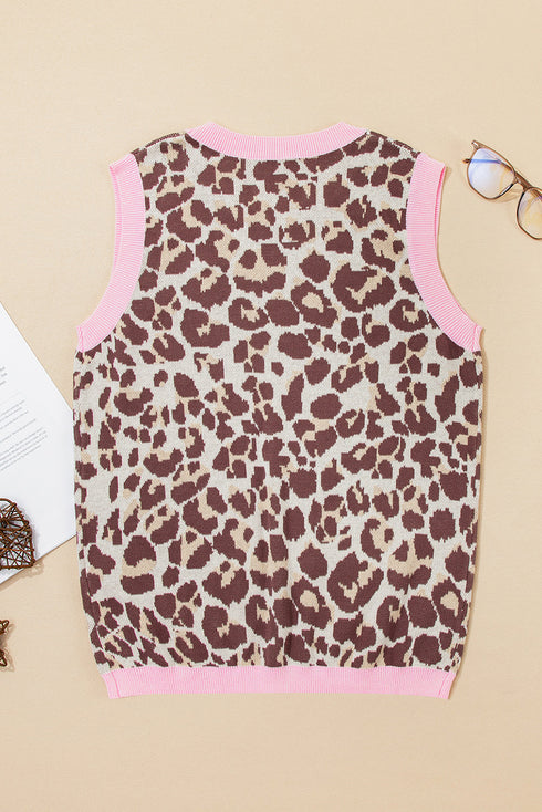 Animal Print Ribbed Trim Sleeveless Knit Top