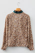 Animal Print Ruffle Neck Button Front Long Sleeve Blouse