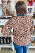 Animal Print Ruffle Neck Button Front Long Sleeve Blouse