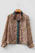 Animal Print Ruffle Neck Button Front Long Sleeve Blouse
