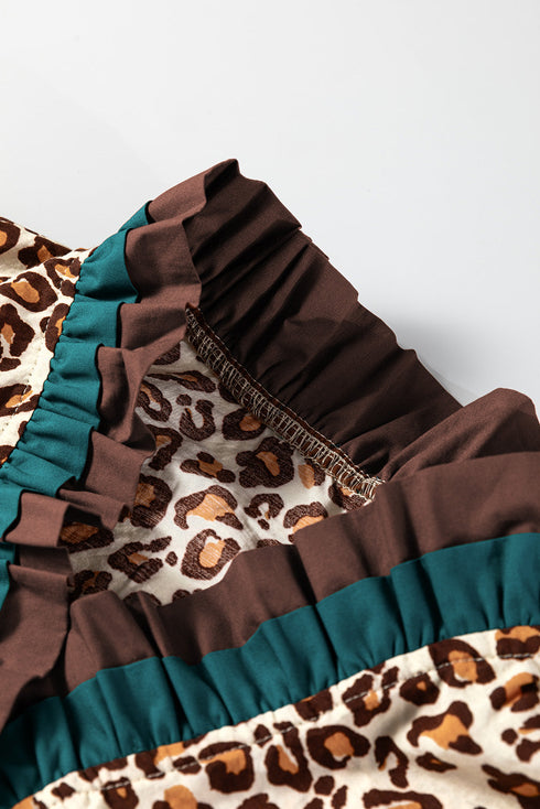 Animal Print Ruffle Neck Button Front Long Sleeve Blouse